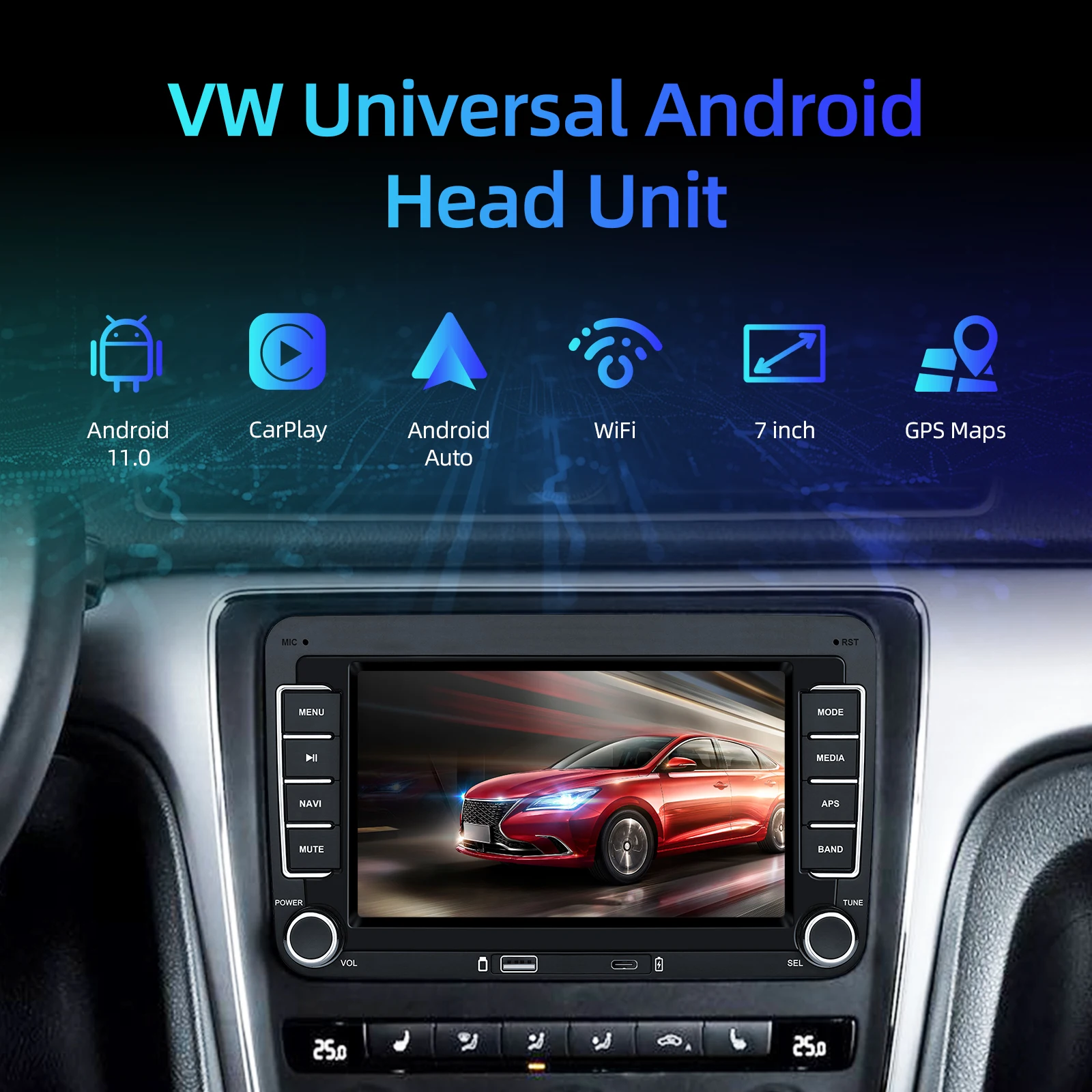 

Ezonetronics VW 7inch Universal Car Stereo CarPlay Head Unit Bluetooth FM Radio GPS for VW Passat Golf MK5 MK6 Jetta T5 EOS POLO