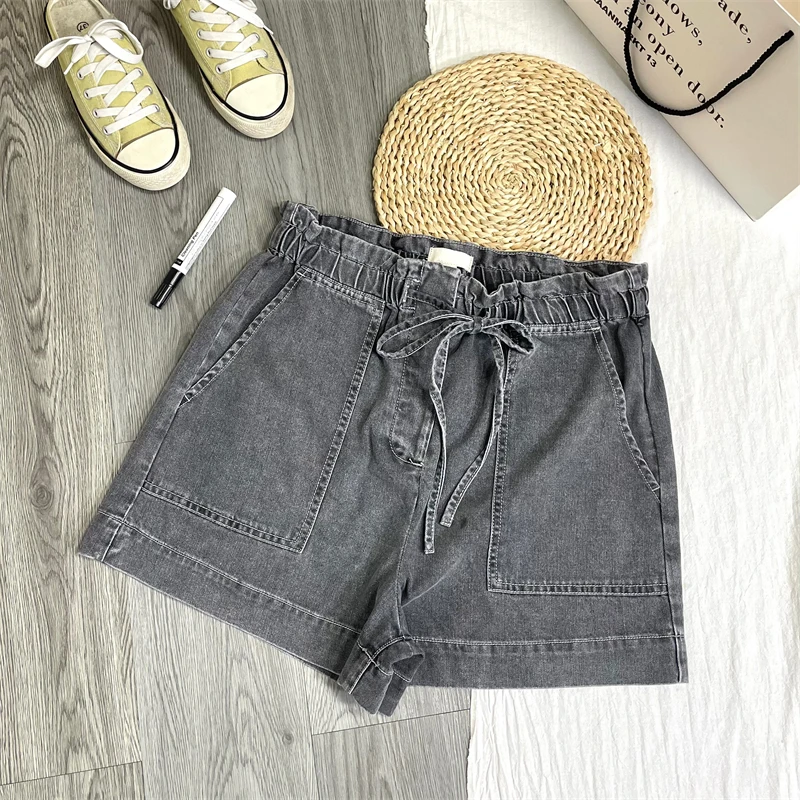 

Американские джинсы с высокой талией и широкими штанинами, женские мягкие летние повседневные брюки с завязками, модный свободный крой