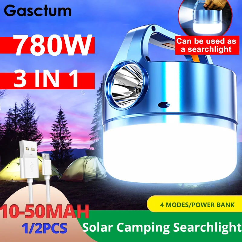 

1/2PCS 900W Solar Camping Light Multi-function Rechargeable LED Bulb Solar Emergency Remote Control Built-in Electric Searchligh