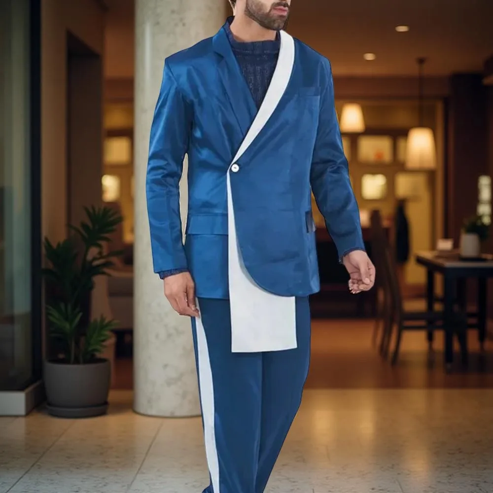 Fashion Men Suits with Front Flat Single Button Casual Two Pieces Formal Party Wedding Tuxedo Custom Made Jacket with Pants