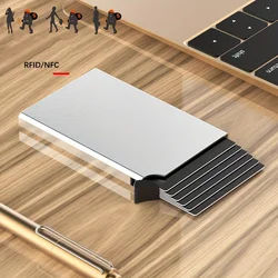 Men's Aluminum Credit Card Holder, RFID ID Card Holder Male Wallet Mini Package Metal Wallet