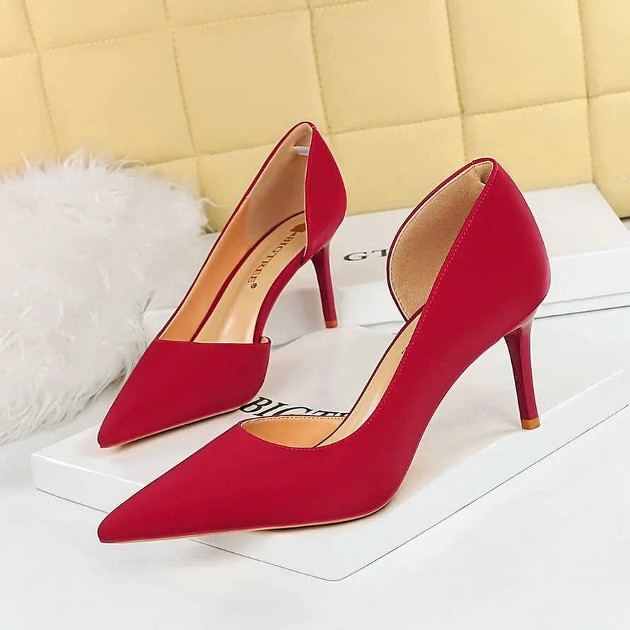 BIGTREE Shoes Women 8 Cm Party Silk Design Women Pumps Pointed Side Hollow Retro High Heels Stilettos Sexy Party Shoes 43 view 4