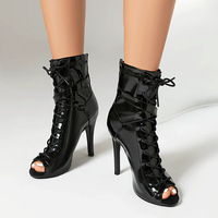 Women High Quality Thin Heels Lace-up Ankle Boot Ladies Shoes Latin Jazz Dancing Street Sexy Stilettos Booties Plus size 46