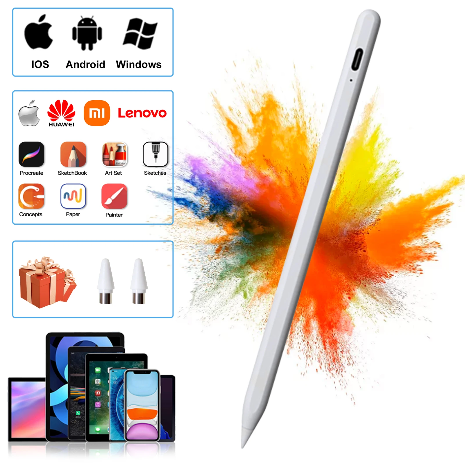 Universal Stylus Pen for Android IOS Rechargeable Pen For Redmi Tab Xiaomi Huawei Samsung Galaxy iPhone Most Tablet/Phones/ipad