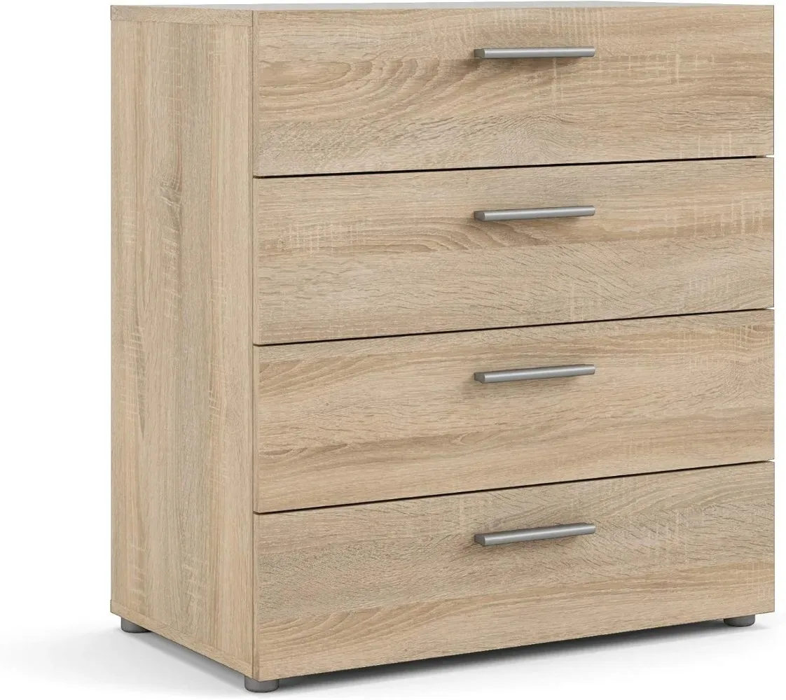 

Tvilum Bedrooms,Living Areas,or Entryways,Silver Handles, Steel Brackets At Bottom 4 Drawer Chest,15,85 D X 26,81H X 31,57 W,Oak