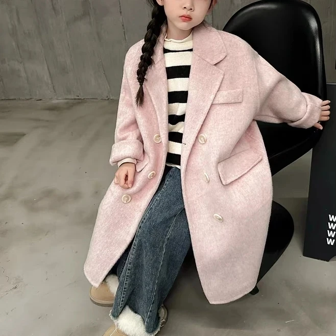 Korean Children Clothing Boys and Girls Double-sided Woolen Coat Long Korean Woolen Coat Imitation Double-sided Cotton Coat - view 4