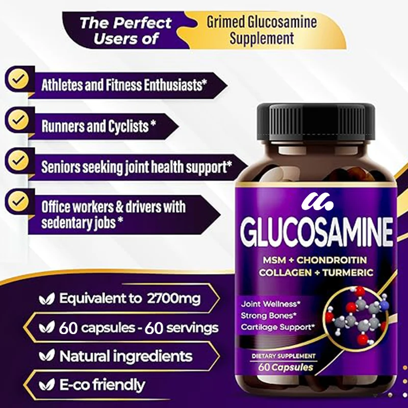 Glucosamine - contains chondroitin, collagen, and turmeric, promoting joint health and strengthening bones