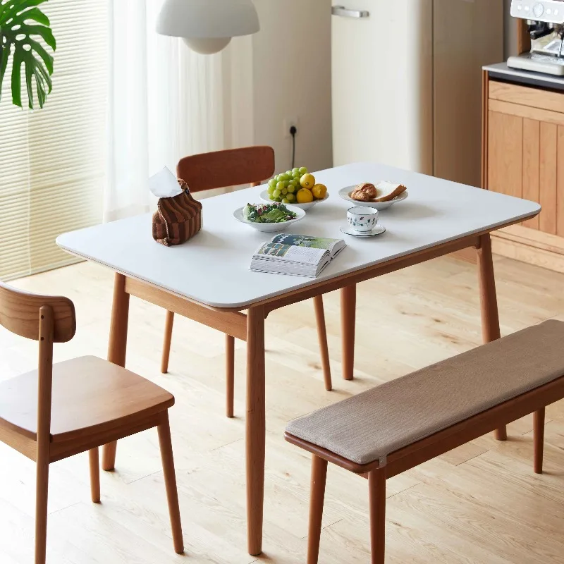 

Modern solid wood frame white/black sintering stone rectangular dining table for hotel use 8 seats