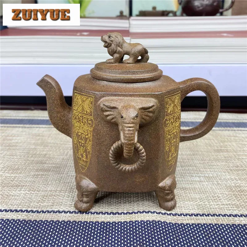 380ml Yixing Purple Clay Teapot Handmade Octagonal Lion Lid Pot Raw Ore Section Mud Wood Burning Tea Making Kettle Zisha Tea Set