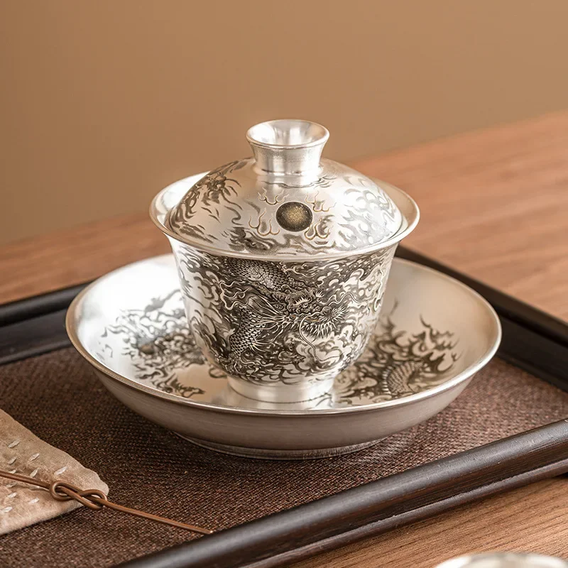 

Silver Plating Porcelain Dragon Gaiwan Set For Tea Tureen Teaware Cup Chinese Bowls Chawan Tea Ceremony Set Lily Deng's Store