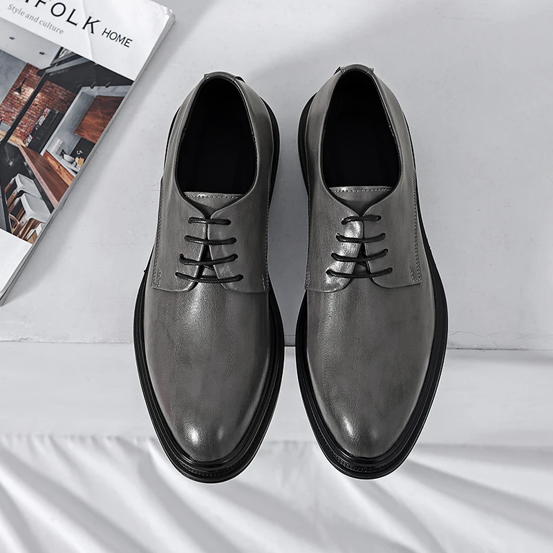 Gentleman Low Heel Leather Shoes Classic Mens British Style Oxford Dress Shoes Leather Men Handmade Lace Up Formal Wedding Shoes