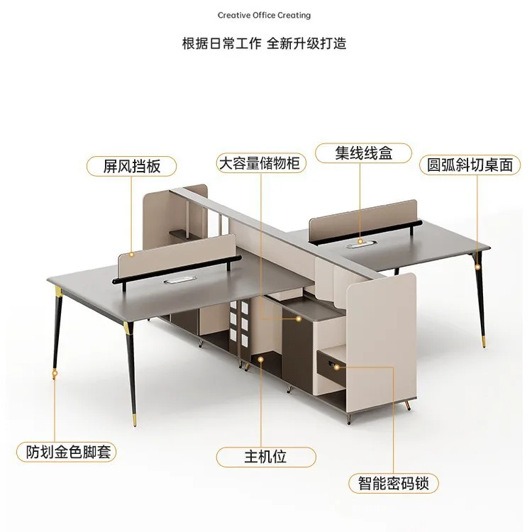 

Light luxury office desk and chair combination staff table, simple modern multi-person staff office screen 4/8 four-person