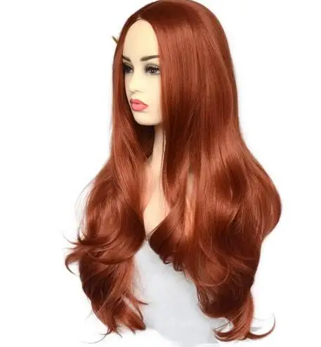 Us 24Inch Cosplay Pruik Vol Hoofd Dagelijks Gebruik Hittebestendig Haar Vrouwen Koper Rood