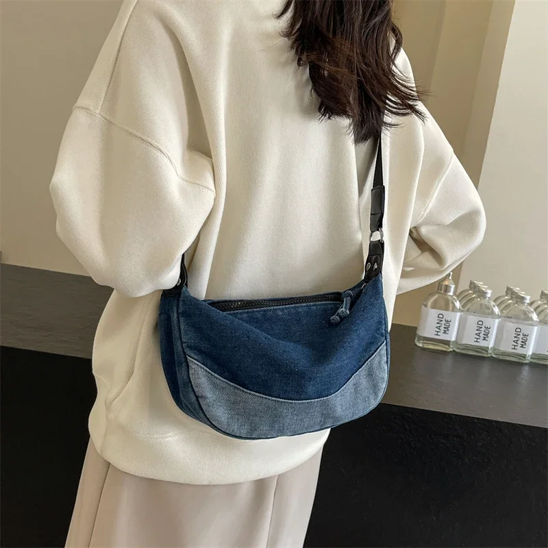 

New Jeans Women's Bag Canvas Handbag Small Denim Shoulder Bag Pachwork Messenger Bag Y2K Satchel Vintage Eco Bag Korean Side Bag