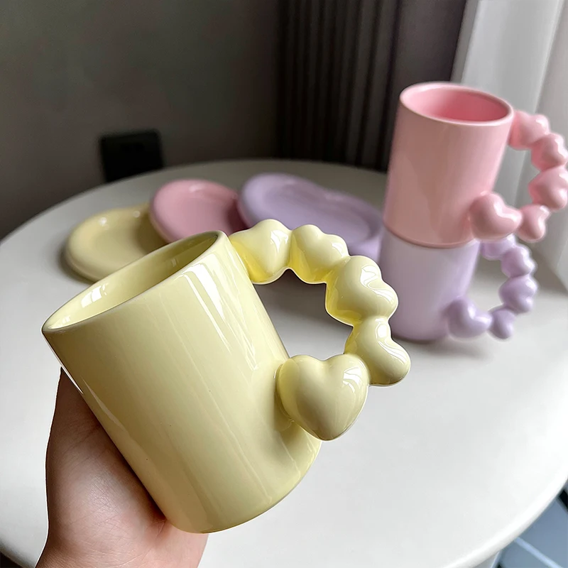 2023 Creative Heart-shaped 3D Coffee Cup Ceramics Mugs Breakfast Water Bottle Best Gift For Lovers