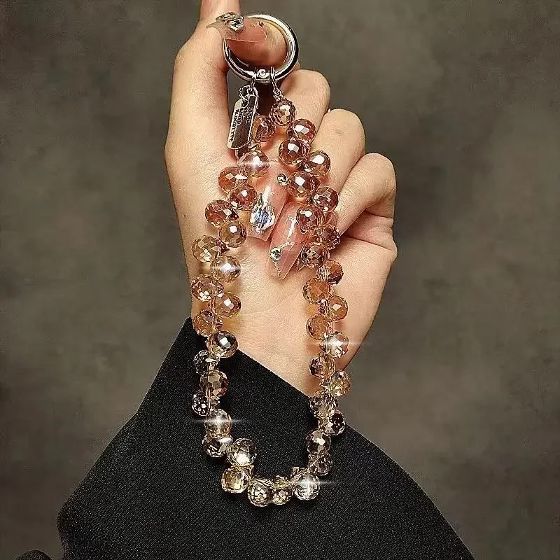 Stylish Bling Bling Crystal Beads Phone Strap Charm Pendant Bracelet for IPhone Airpods Accessories Bag Women Girl Hanging Cord