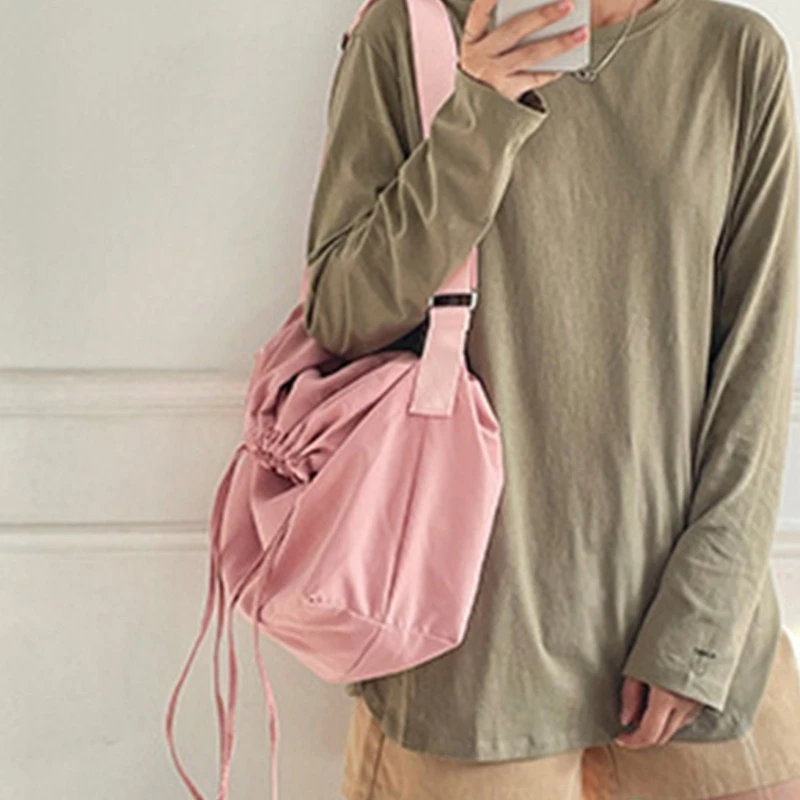 Large Capacity Bag for Women Nylon Tote Bag All-matching Shoulder Bag Drawstring Crossbody Bag Shopping Bag