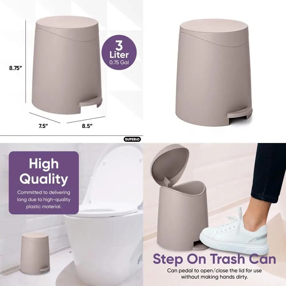 

Пластиковое мусорное ведро серого цвета на 3 л с мягкой крышкой и ступенчатой педалью для домашнего и офисного использования