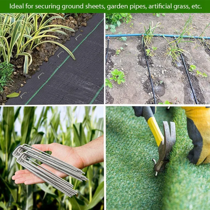 U字型ガーデンペグステーク、芝生の固定、ネイルピン、雑草防除、膜、布、人工芝