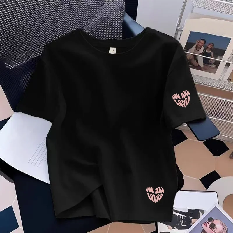 Casual Women T-shirt Letter Printing Cotton O Neck Short Sleeve Outdoor Sports Jogging Clothing Summer Versatile Soft Tees Tops
