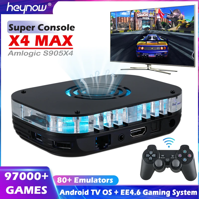 

HEYNOW Amlogic S905X4 Retro Video Game Console X4 Max Super Console Android TV GAME BOX 80+ Emulator 97000+ Games 4K HD TVBox