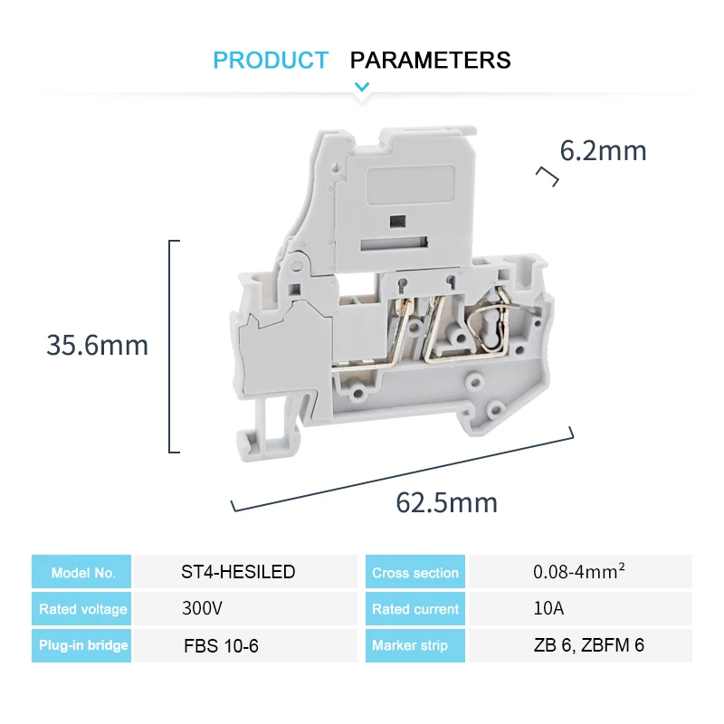 10Pcs ST 4-HESILED 5*20 mm Fuse Holder Din Rail Terminal Block 24VDC 230VAC LED Electrical Terminals Cable Connector ST4-HESI