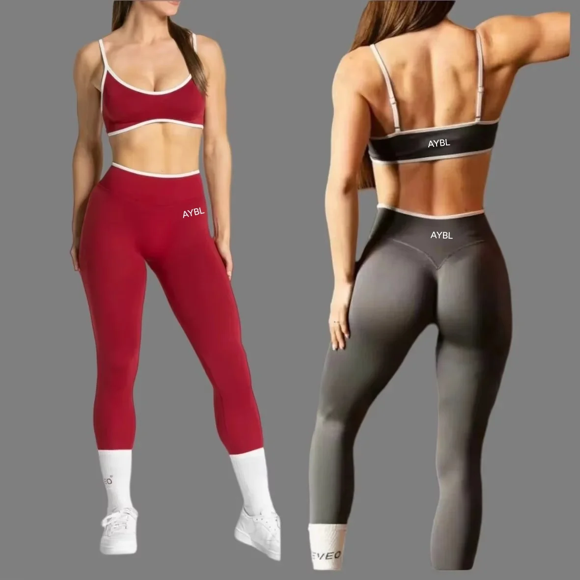 

Women's 2-Piece Color Block Yoga Set: Camisole Bra & Seamless Fitted Leggings, Suitable for Fitness and Exercise