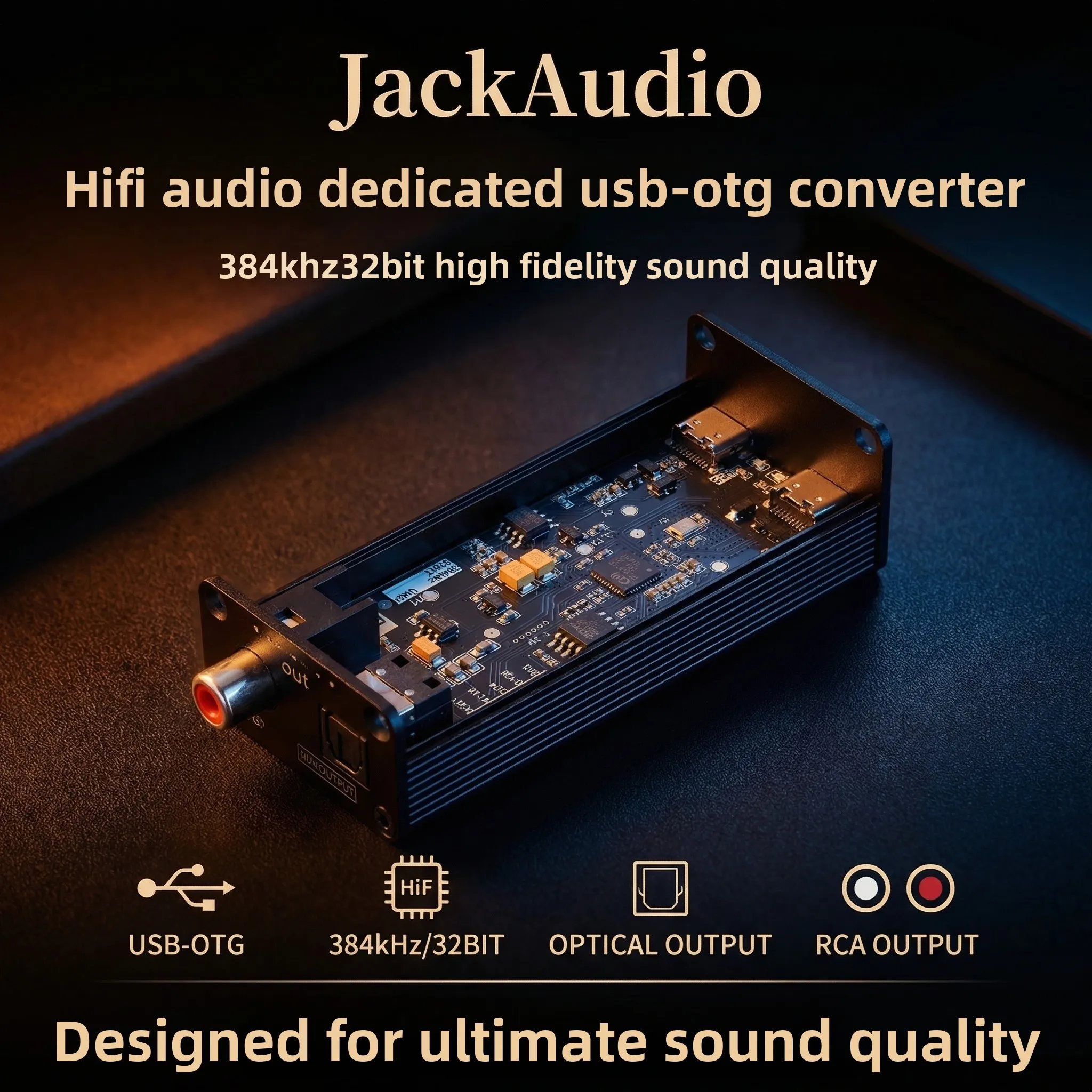 JackAudio UAC_M1  Professional HIFI Audio USB-OTG Converter 384KHZ 32BIT Support Mobile Phones, Cars and Computers