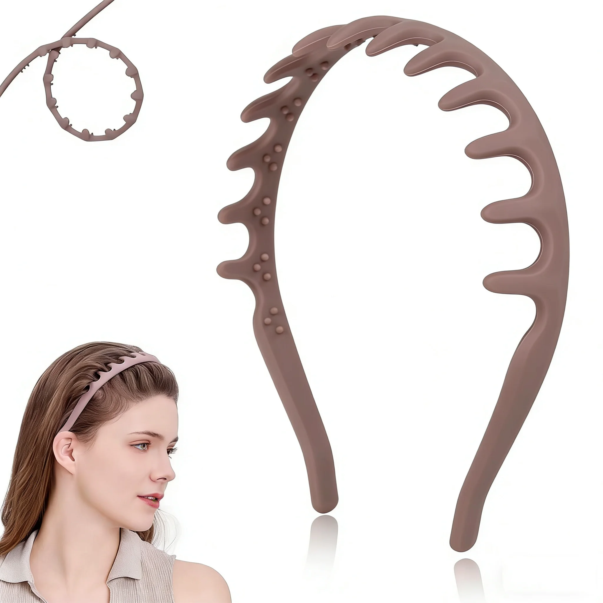 Neue Silikon-Stirnbänder für Frauen, rutschfeste Kamm-Stirnbänder mit Zähnen, nicht bruchsichere Haarreifen für Haare, U-förmige Modeaccessoires – Detail 17