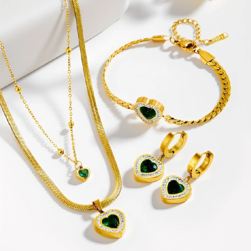 

Набор из 4 предметов: Элегантный винтажный ювелирный комплект для женщин — двойное ожерелье, блестящий хрустальный чокер, свадебные серьги для вечеринок