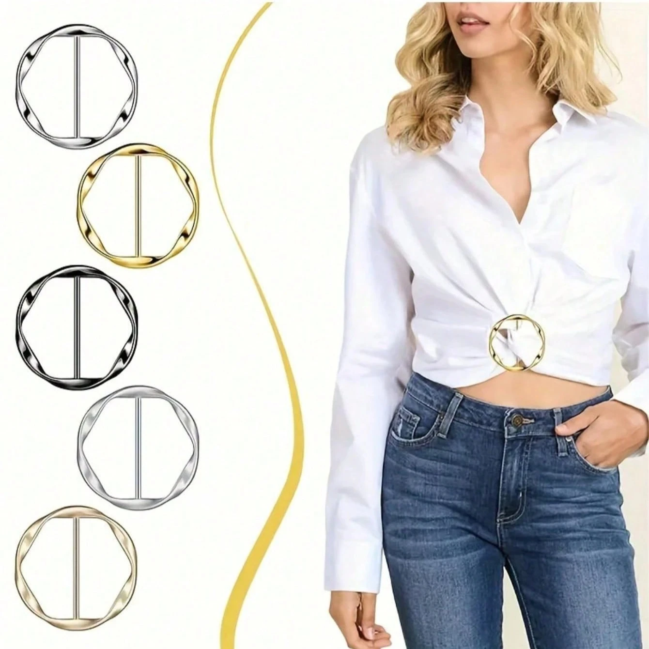 

5pc Versatile Circle Shirt Knot Buckles - Multi-Functional Clothing Accessory Buttons,Knot Buckle For Clothes, Versatile Waistband, Necktie Clip With Stylish Metal Ring - Suitable For Clothing, Belts, And Scarves - Easy To Use, Durable, And Stylish