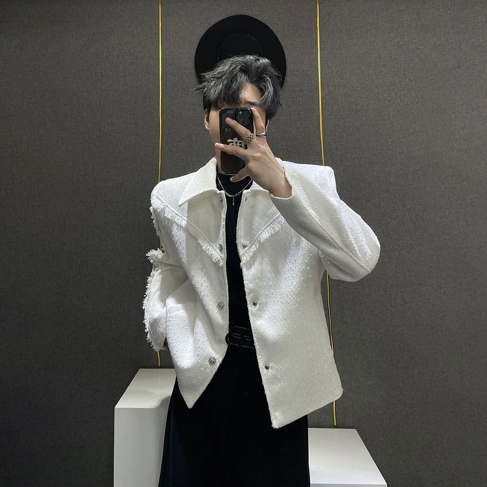 Mens Tassel Stage Casual Jacket Streetwear Fashion Nightclub Party Youth City Boy Lightweight Loose Fringe Outerwear 2026 New