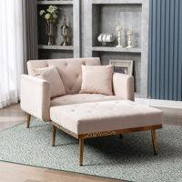 Modern style armchair with adjustable backrest, reclining chair, folding sofa chair for living room bedroom (beige)