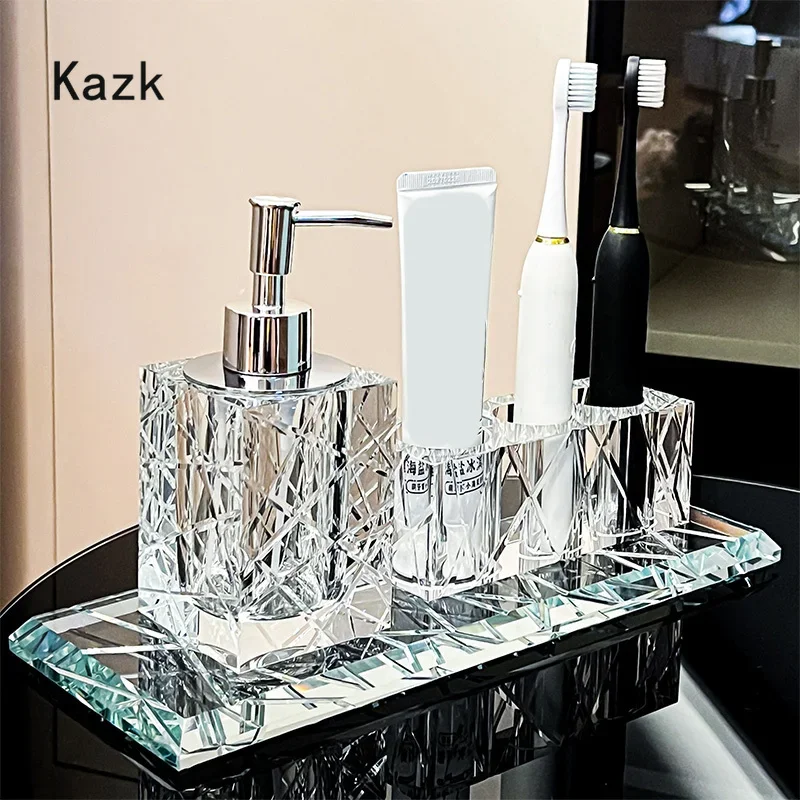 

Advanced Crystal Bathroom Accessories Light Luxury Hotel Cutting Glass Toothbrush Holder Bathroom Storage Tray Cotton Swab Box