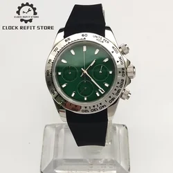 Men's Business Watch, Stainless Steel Case, Rubber Strap, Green Dial, Sapphire, Luminous, Waterproof，VK63