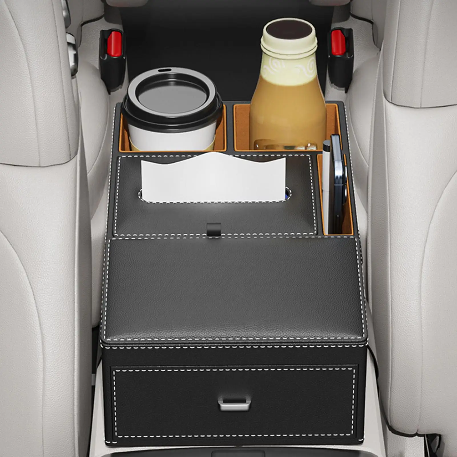 Car Armrest Cup Holder Ergonomic Cover Cushion Car Console Organizer With Cup Holder For Automotive Interior Phone Accessories