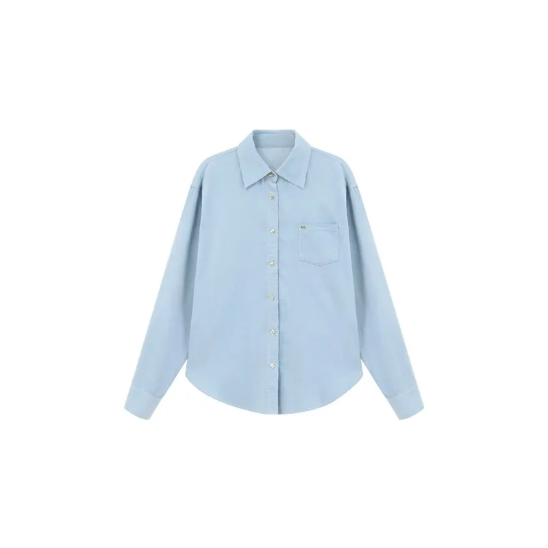 女性用ヴィンテージコーデュロイシャツ、スリムウィンターブラウス、クラシックな折り返し襟、シックなスクール風カジュアルトップ、デイリースタイリングに