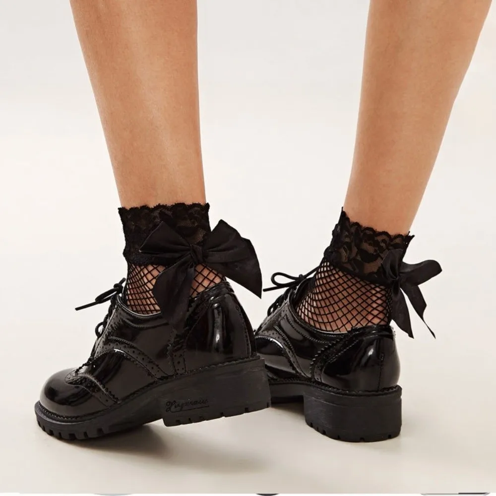 

Kawaii Micro/Mid/Large Mesh with Bow Fishnet Socks Non-Slip Vintage Ankle Socks Short Length Breathable Sheer Socks Daily Use