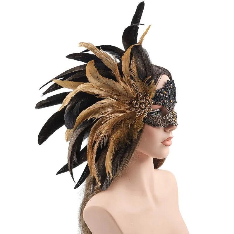 Masque de plumes sexy pour femme | Masque de bal de mascarade d'Halloween avec dentelle à paillettes strass détachables |   Costume de fête Cosplay