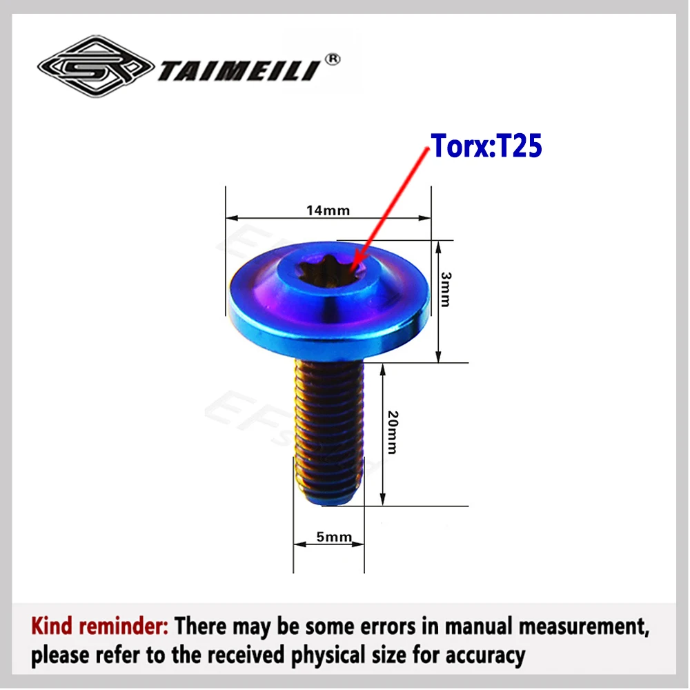 TAIMEILI T2 Series Titanium Alloy Disc Head Screws M5x10/12/15/20mm Motorcycle Modifying Fasteners 4/8/10Pcs