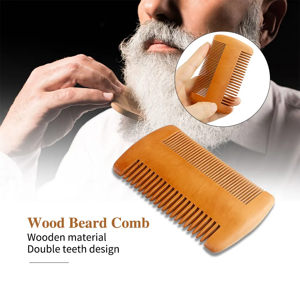Cepillo de barba de madera de cerdas de jabalí para hombres, herramientas de afeitado de peluquero, peine de bigote con bolsa de regalo, juego de