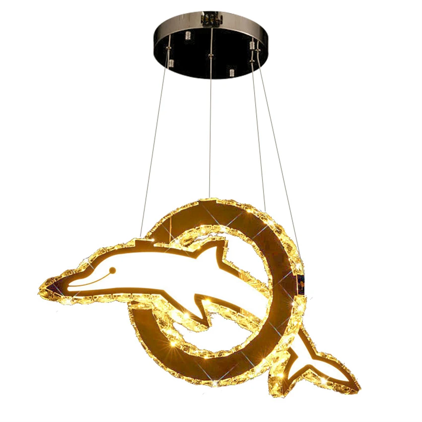 

Modern crystal dolphin pendant lights dining room led dimming lamp bedroom kids room stainless steel hanging lights lighting