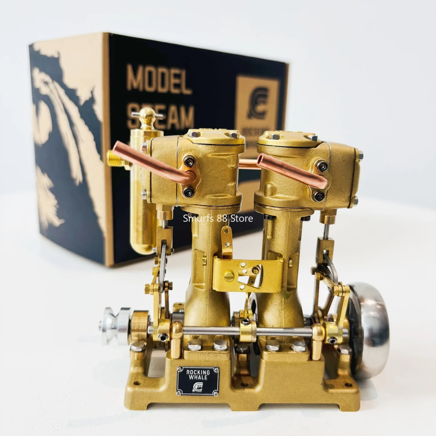 RW Ship Model Engine Metal Twin Cylinder Four Stroke Engine Model Steam Ship Model Inline L/V Type EngineToy