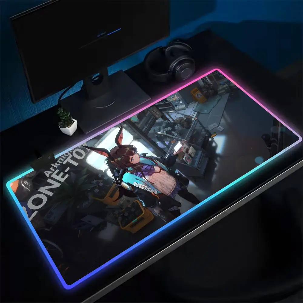 Arknights Amiya Mouse Pad Anime Gaming LED Table Pads Backlit Rubber Desktop XXL RGB Desk Mats
