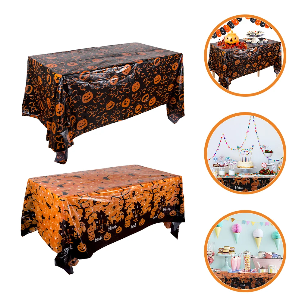 2 Pcs Home Decor Pumpkin Haunted House Tablecloth Halloween Decoration Party Supplies Tabletop Dinner Festival