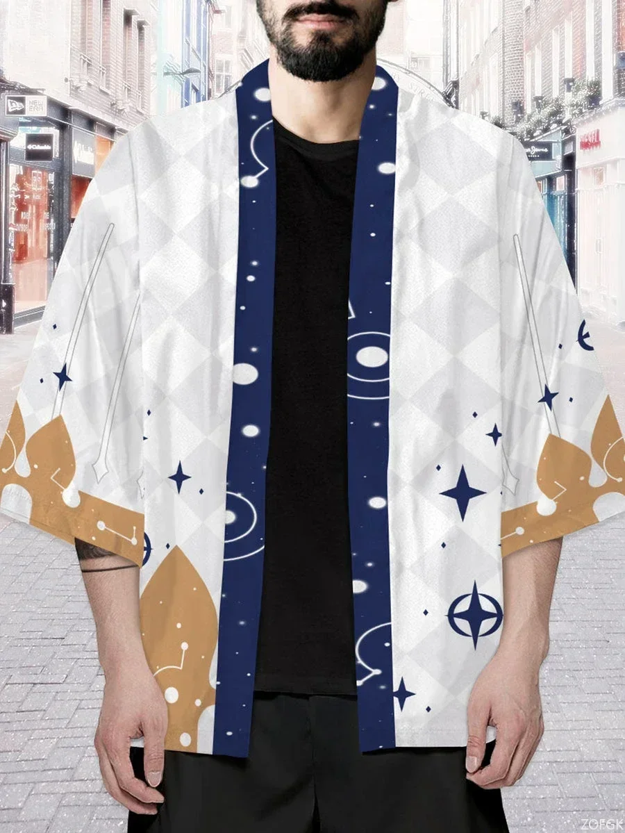 Zweidimensionaler Anime-Kimono-Umhang, lockeres, lässiges Design, halbe Ärmel, 3-Druck, Sommer-Top-Strickjacke