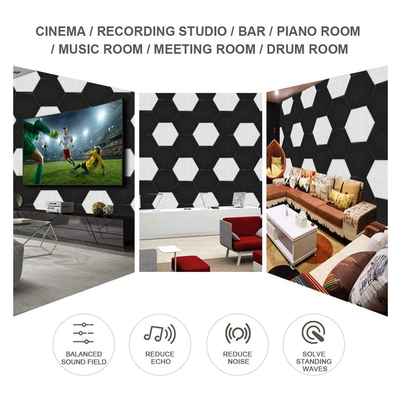 Hexagon Acoustic Panels Sound Proof Padding Hexagon Acoustic Absorption Panel For Recording Studio Office Home Acoustic