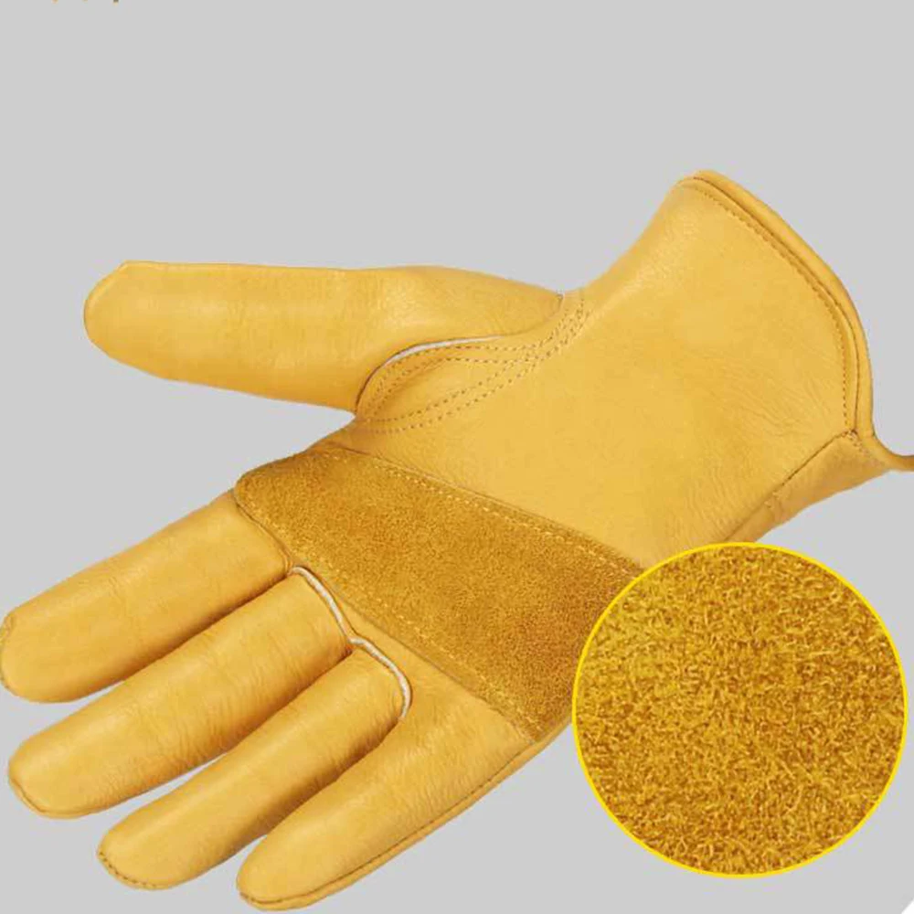 Unisex Reinforced Cowhide Leather Work Gloves with Palm Patch Safety Cowhide Leather Garden Working Gloves Driving Yard Work