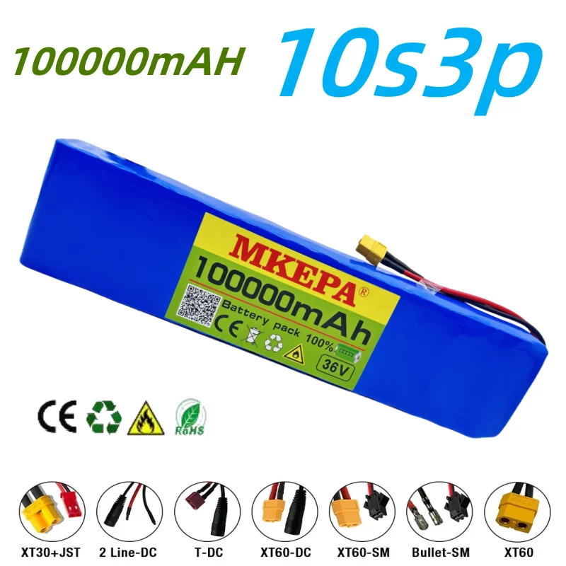 

36V 100Ah 18650 Rechargeable Lithium Battery Pack 10S3P 1000W Power Modified Bicycle Scooter Electric Vehicle with BMS