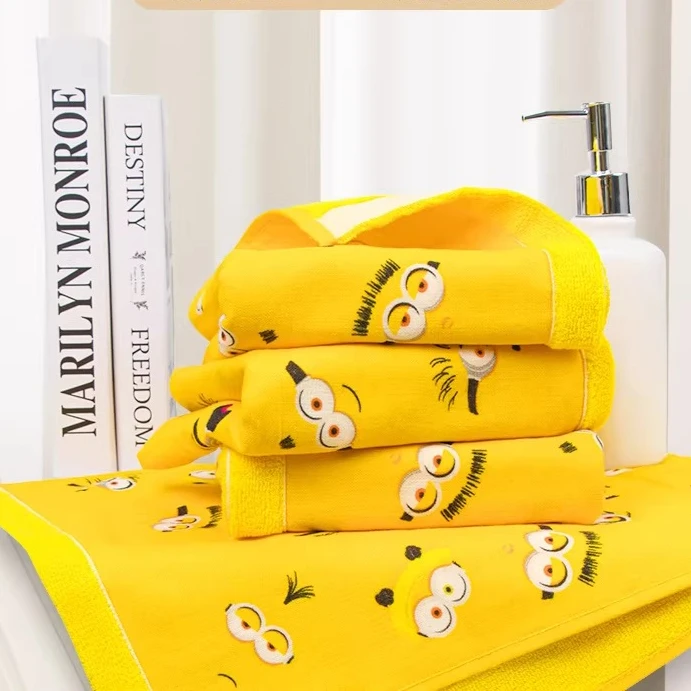

Genuine Despicable Me Minion Children Towel Cotton Cute Absorbent Household Face Wash Three-Piece Bath Towel Cute Cartoon Towel